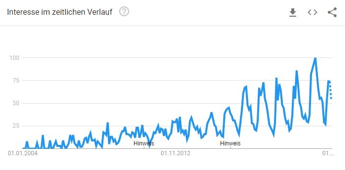 Infografik: Interesse an Hoodies im zeitlichen Verlauf. Quelle Google Trends